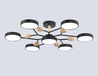 Светильник светодиодный подвесной FL4866/7 BK/WD черный/дерево 126W 3000-6000K D830*190 (без ПДУ)