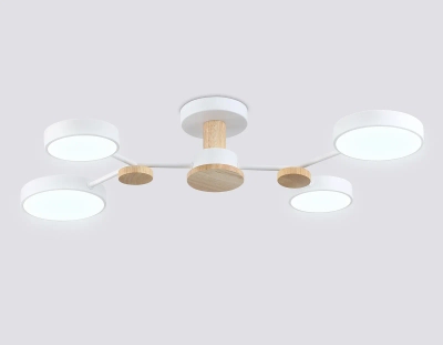 Светильник светодиодный подвесной FL4858/4 WH/WD белый/дерево 60W 3000-6000K 700*400*120 (без ПДУ)
