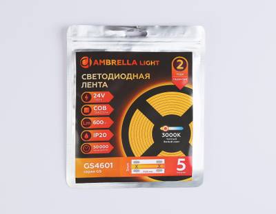 Светодиодная лента GS4601 COB 384Led/ 7W m/ 24V IP20 3000K/ 5m*3mm*2mm кратность резки 41,66mm (2 конт.)