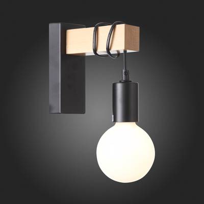 SL1142.401.01 Светильник настенный Черный, Светлое дерево E27 1*60W