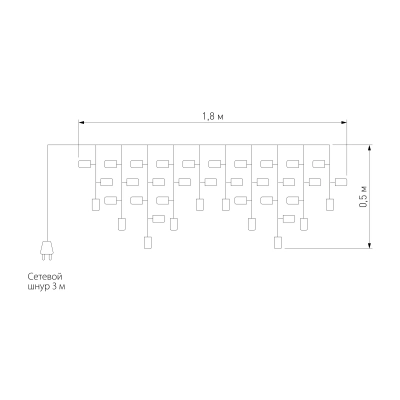 Новогодняя гирлянда бахрома мульти 1,8*0,5м IP20 100-001, LED