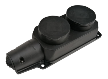 Колодка 2-м 16А IP44 с заземл. с защ. крышками каучук черн. IN HOME 4690612010274