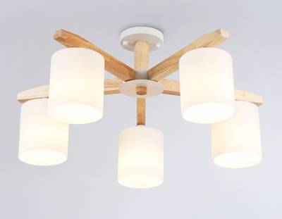 Подвесная люстра TR83113/5 WH/LW белый/светлое дерево E27/5 max 40W D700*325