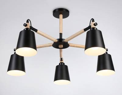 Подвесная люстра TR82211/5 BK/LW черный/светлое дерево E27/5 max 40W D780*430