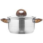Кастрюля, FORESTA, объём: 2,5 л из нержавеющей стали с крышкой с ручками под дерево soft-touch