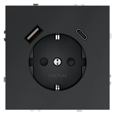 VLS040507 Розетка встраиваемая VOLTUM S70 с заземлением и защитными шторками, 16А, с USB, A+С, (графит). (ТМ Maytoni)