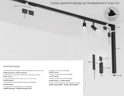 Шинопровод 3м встраиваемый под ГКЛ 12,5мм Magnetic standard 48V 10mm GL1925 BK черный IP20 3000*55*43