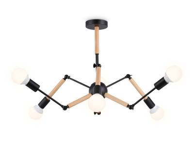 Подвесной светильник в стиле лофт TR80488/6 BK/LW черный/светлое дерево E27/6 max 60W D930*510