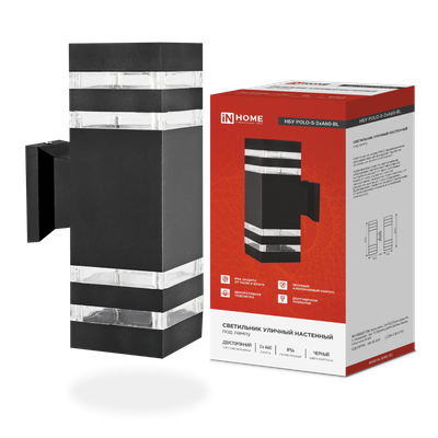 Светильник НБУ POLO-S-2хA60-BL E27 IP65 230В уличный настен. двусторон. под лампу 2хA60 алюм. черн. IN HOME 4690612037950