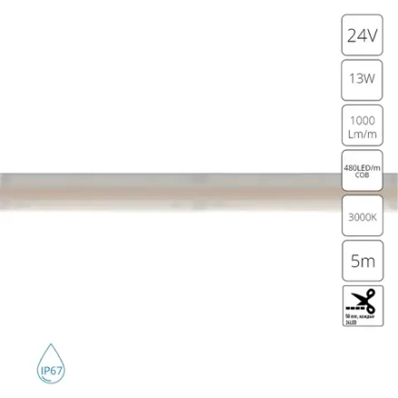 Светодиодная лента 24V 13W/m 3000К 5м IP67 Arte Lamp AQUA LANE A2448010-01-3K, LED