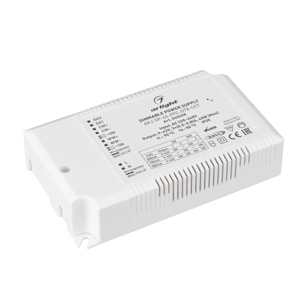 Блок питания ARJ-SP-40-PFC-DT8-ССT (40W, 9-42V, 0.5-0.8А) (Arlight, IP20 Пластик, 5 лет) Блок питания ARJ-SP-40-PFC-DT8-ССT (40W, 9-42V, 0.5-0.8А) (Arlight, IP20 Пластик, 5 лет)