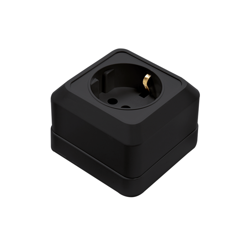 Розетка 1-м BOLLETO с заземл. накладная 7028B черн. IN HOME 4690612061047