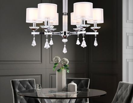 Подвесная люстра с хрусталем TR4533/6 CH/WH хром/белый E14/6 max 40W D700*560