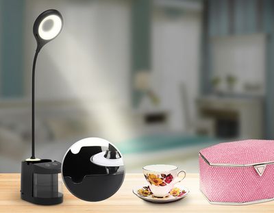 Настольная светодиодная лампа со встроенной аккумулятороной батареей и органайзером DE562 BK черный LED 4200K 4W