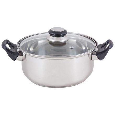 Кастрюля из нерж стали с крышкой (стекло) BAK-S-04, 3,9 л, ручки - бакелит, одинарное дно