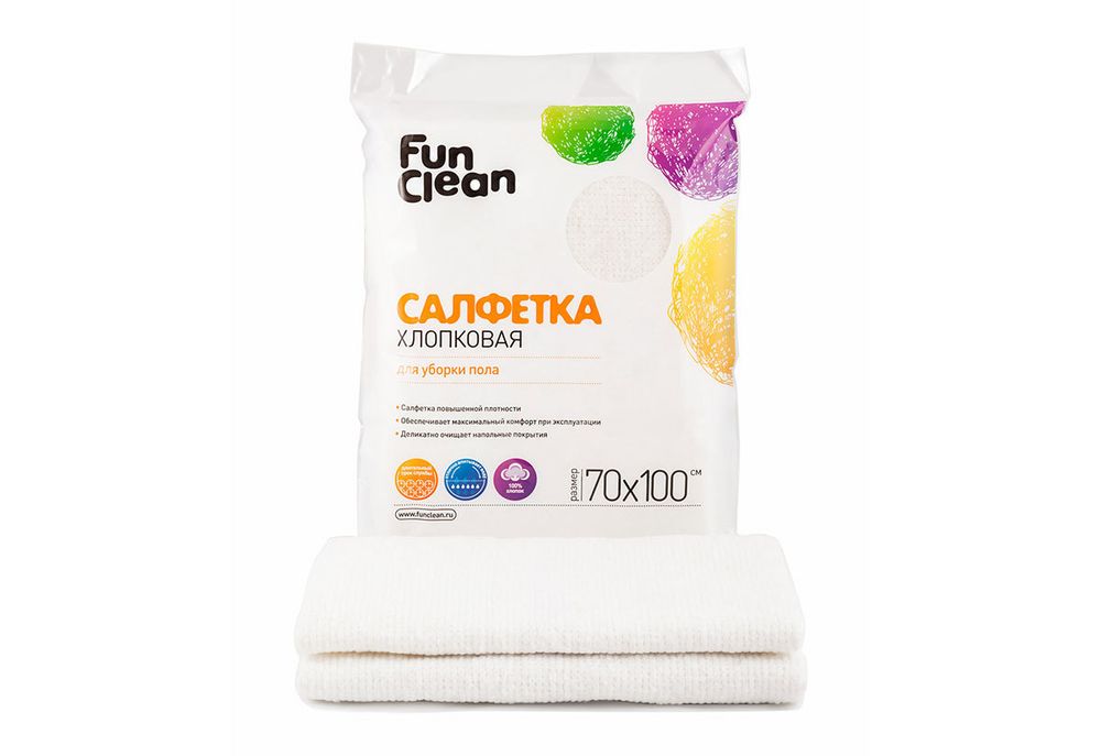 Салфетка сухая из хлопка Fun Clean для пола /70*100см/, 1шт., белая