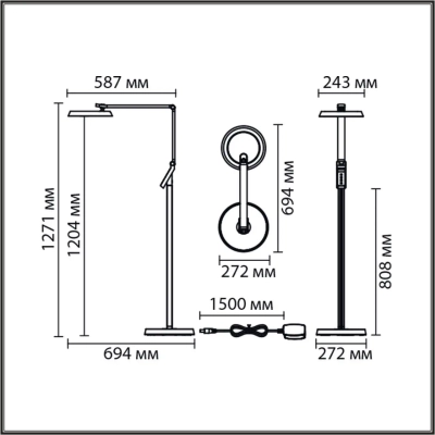 8332/15FL LEDIO LN26 458 темно-серый, металл/пластик Торшер LED 15W 3000/4000/6000K ССТ/диммер/LCD 220-240V GENRI