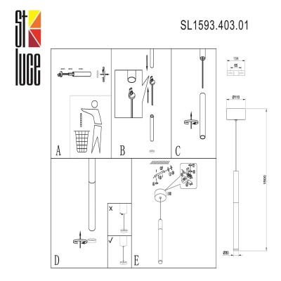 SL1593.403.01 Светильник подвесной ST-Luce Черный/Белый LED 1*8W 3000K