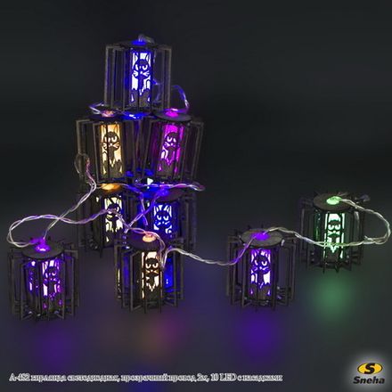 A-482 гирлянда светодиодная, прозрачный провод 2м, 10 LED с насадками