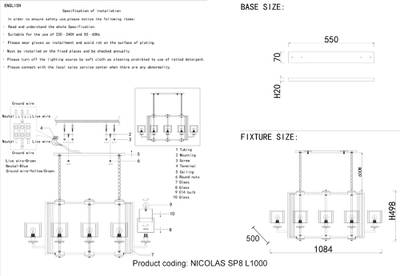 Люстра Crystal Lux NICOLAS SP8 L1000 NICKEL/WHITE 3400/308L