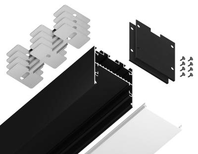 Алюминиевый профиль накладной/подвесной "Profile System" GP3050BK черный/матовый рассеиватель 2000*42*45, 2 заглушки, 4 крепления в комплекте (для ленты до 33,4мм)