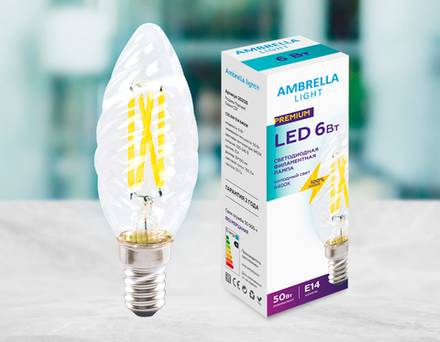 Светодиодная лампа Лампа Filament LED C35 6W E14 6400K (50W) 220-240V