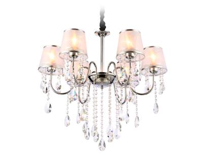 Подвесная люстра с абажурами и хрусталем TR4588/6 CH/SL хром/серебро E14/6 max 40W D660*570