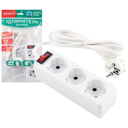 Удлинитель с выключателем ENGY "Гранд" 2м/3роз с/з (ПВС 3х0,75)