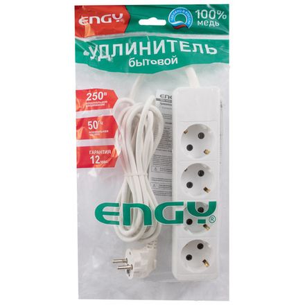 Удлинитель ENGY "Гранд" 5м/3роз. с заземлением (ПВС 3х0,75) черный