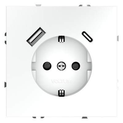 VLS040502 Розетка встраиваемая VOLTUM S70 с заземлением и защитными шторками, 16А, с USB, A+С, (белый матовый) (ТМ Maytoni)