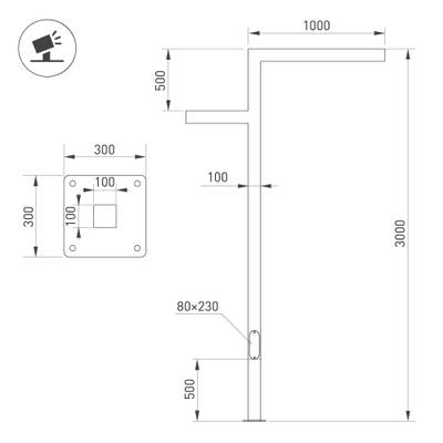 Опора OXOR-STER-Z-1600x100x100-L3000-100W Warm3000 (BK, 230V) IP65 (Arlight, -)