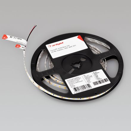 Лента RT-A120-8mm 24V Warm2400 (9.6 W/m, IP20, 2835, 5m) (Arlight, Открытый)