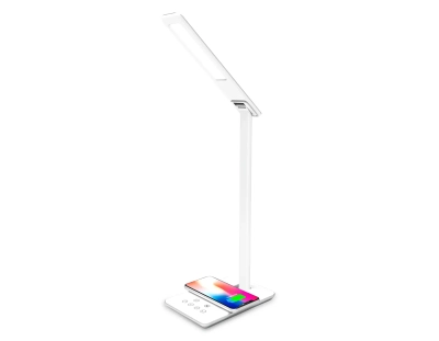 Светодиодная настольная лампа с беспроводной зарядкой и USB портом DE581 WH белый LED 2700-6400K 6W