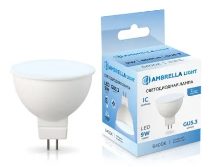 Лампа светодиодная 160906 LED MR16 9W IC GU5.3 6400K 175-265V