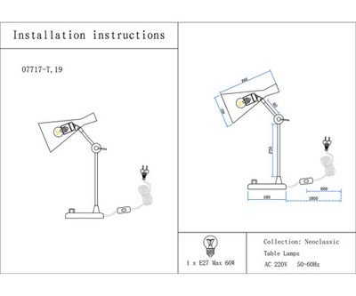 07717-T,19 Настольная лампа Камила черный d35 h60 E27 1*40W