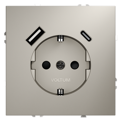 VLS040503 Розетка встраиваемая VOLTUM S70 с заземлением и защитными шторками, 16А, с USB, A+С, (кашемир) (ТМ Maytoni)