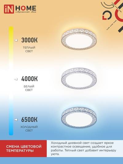 Светильник светодиодный COMFORT Loft-G 75Вт 3000-6500К 6000лм 230В 500х100мм с пультом ДУ IN HOME 4690612035109