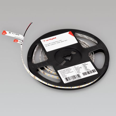 Светодиодная лента RT-A120-8mm 24V Warm2700 (9.6 W/m, IP20, 2835, 50m) (Arlight, Открытый)