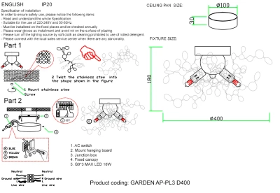 Бра Crystal Lux GARDEN AP-PL3 D400 GOLD 1860/403