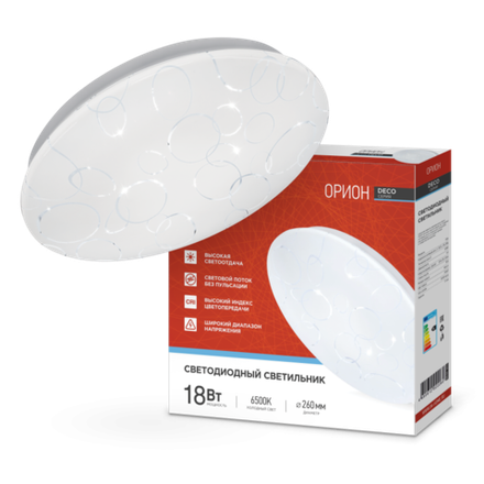 Светильник светодиодный DECO ОРИОН 18Вт 6500К 1620лм 230В 260х55мм IN HOME 4690612022260