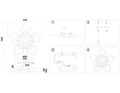 Светильник светодиодный потолочный с пультом FA8914/5+5 WH/CH белый/хром 193W 3000K-6400K 770*740*120 (ПДУ РАДИО 2.4G)