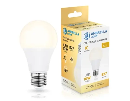 Лампа светодиодная 601003 LED A60 10W IC E27 2700K 175-265V