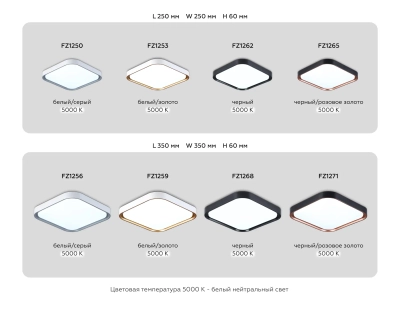 Потолочный светодиодный светильникFZ1262 BK черный 18W 5000K 250*250*60 (Без ПДУ)