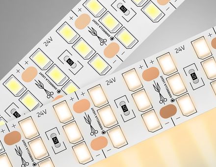 Светодиодная лента трехрядная GS3901 2835 324Led/ 26W m/ 24V IP20 3000K/ 5000*18*1.2mm/ кратность резки 18.5mm (2 конт.)
