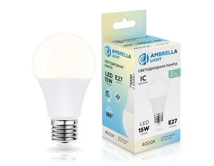 Лампа светодиодная 601504 LED A60 15W IC E27 4000K 175-265V
