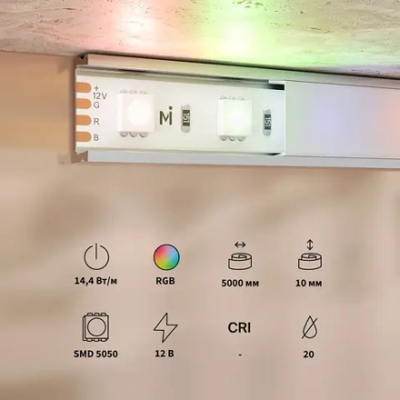 Светодиодная лента Базовая 12В 5050 14,4Вт/м Цветная (RGB) 5м IP20 201195. TM Maytoni