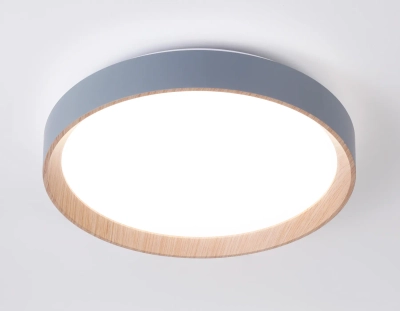 Потолочный светодиодный светильник с пультом FZ1320 GR/LWD серый/светлое дерево IP20 41W 3000-6400K D390*70 (ПДУ ИК)