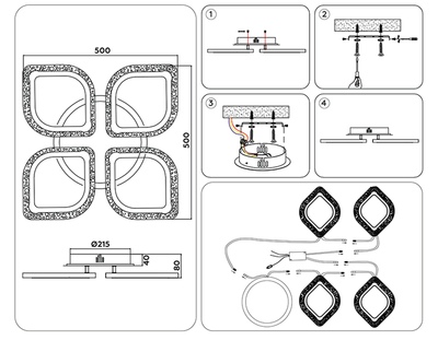 Светильник потолочный светодиодный с пультом FA4501/4 WH белый 75W 3000K+BL/4200K+PU/3000K+6400K 500*500*75 (ПДУ ИК)