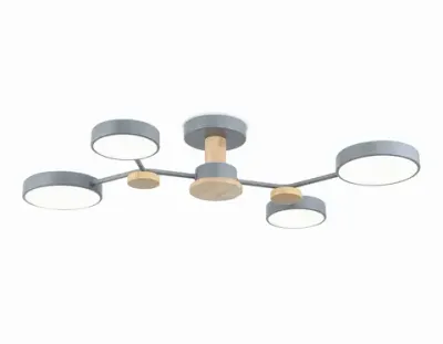 Светильник светодиодный подвесной FL4859/4 GR/WD серый/дерево 60W 3000-6000K 700*400*120 (без ПДУ)