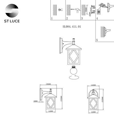 SL084.411.01 Светильник уличный настенный ST-Luce Черный/Черный, Прозрачный E27 1*60W
